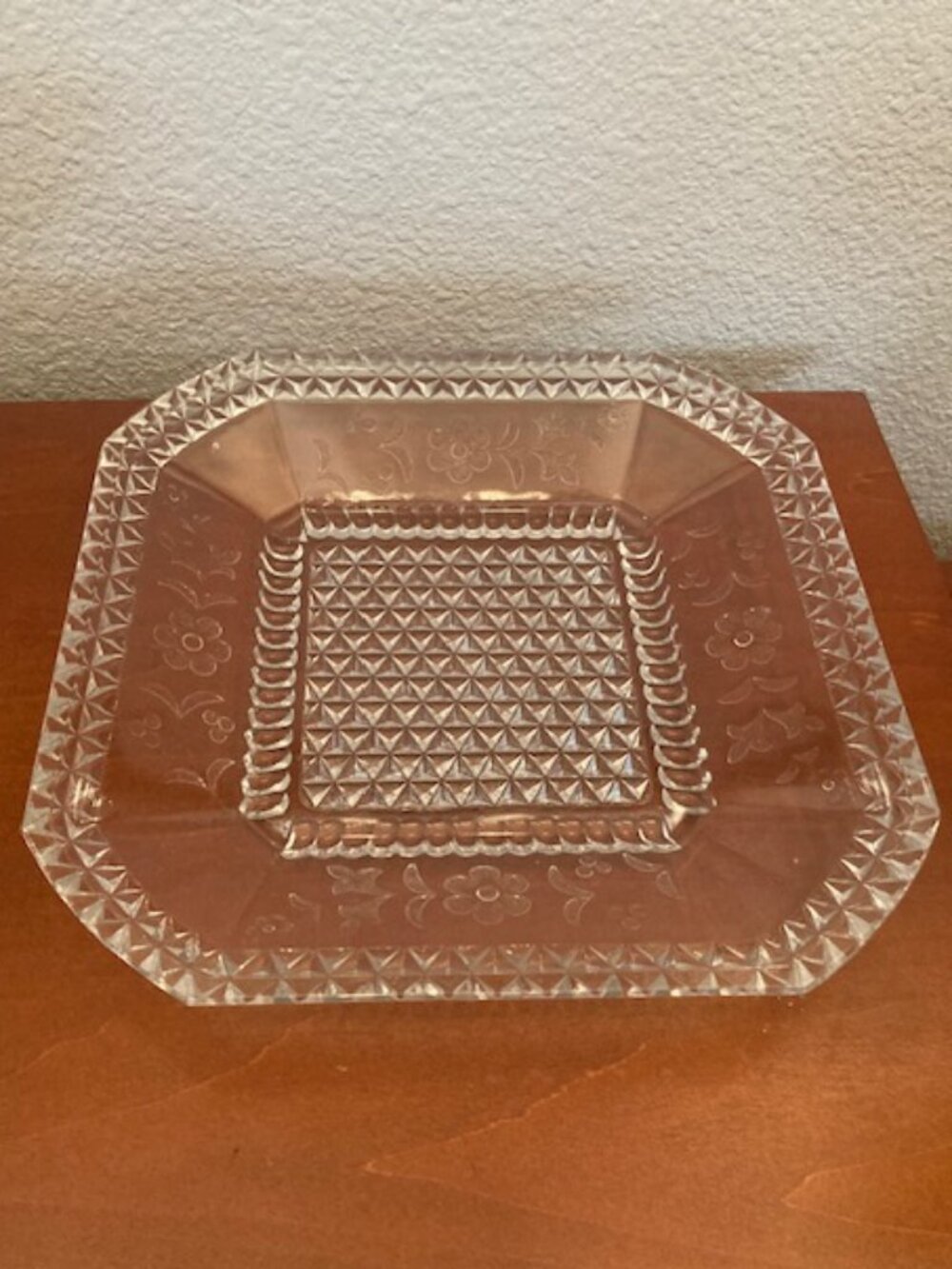 Vintage Crystal Glass Square Serving Tray –  9 3/4"
